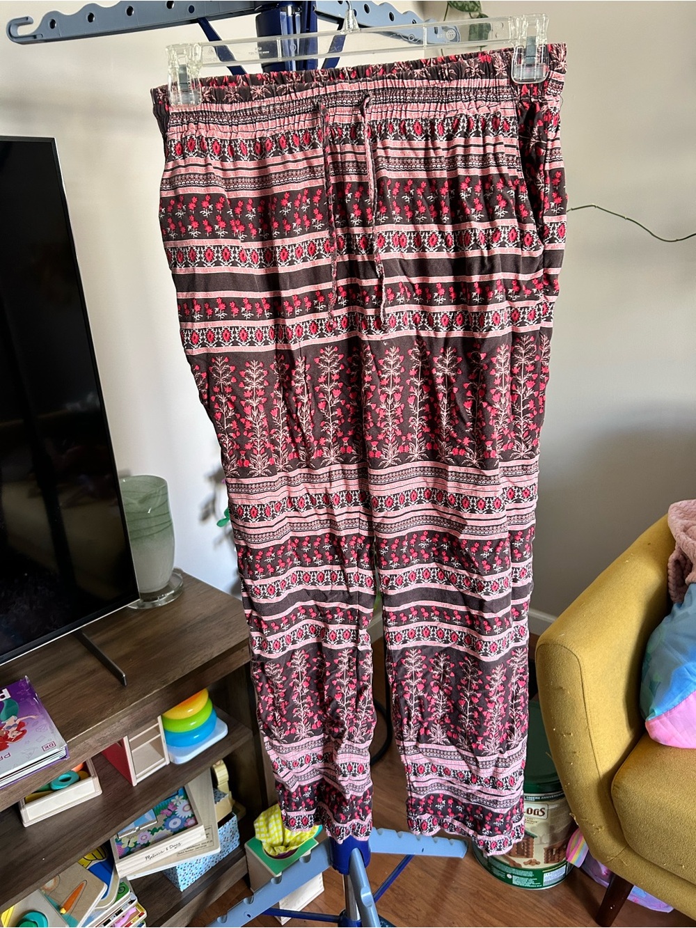Urban Outfitters Pink & Brown Floral-Striped Elastic Waist Pants